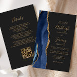 Budget Navy Blue Gold Dunkel QR Code Hochzeit einl<br><div class="desc">Rett die Kosten für das Drucken und Verschicken separater RSVP-Karten mit dieser eleganten, modernen All-in-One-Hochzeitseinladung. Der links Rand ist mit einem marineblauen Aquarellstreifen versehen, der mit goldfarbenem Imitat-Glitzer bestickt ist. Der anpassbare Text kombiniert goldfarbene Handschrift, Copperplate und kursiv Schriftart auf schwarzem Schieferboden. Die Rückseite bietet Platz für Hochzeitsdetails auf einem...</div>