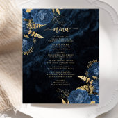Budget Navy Blue Gold Floral Wedding Menü