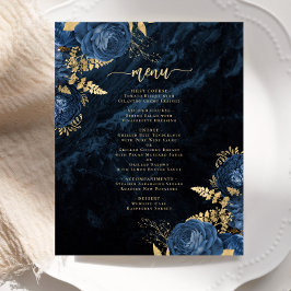 Budget Navy Blue Gold Floral Wedding Menü