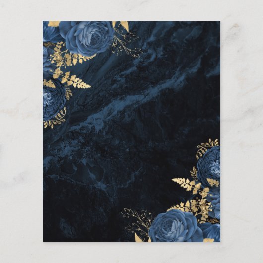 Budget Navy Blue Gold Floral Wedding Save the Date (Rückseite)