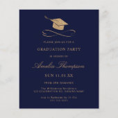 Budget Navy Blue & Gold Glitzer Abschluss Einladun (Vorderseite)
