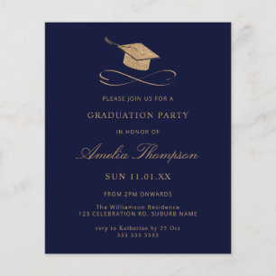 Budget Navy Blue & Gold Glitzer Abschluss Einladun