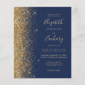 Budget Navy Blue Gold Glitzer Einladung Hochzeit (Vorderseite)