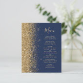 Budget Navy Blue Gold Glitzer Hochzeitmenü (Stehend Vorderseite)