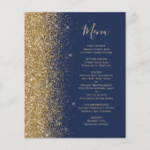 Budget Navy Blue Gold Glitzer Hochzeitmenü (Vorderseite)