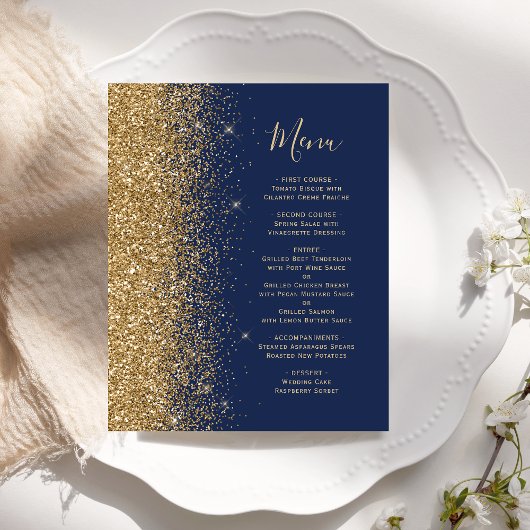 Budget Navy Blue Gold Glitzer Hochzeitmenü