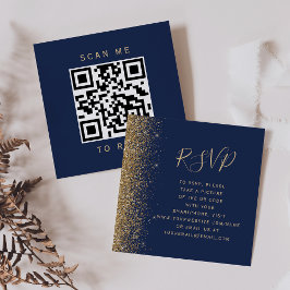 Budget Navy Blue Gold Glitzer Hochzeitsstiftung QR Begleitkarte