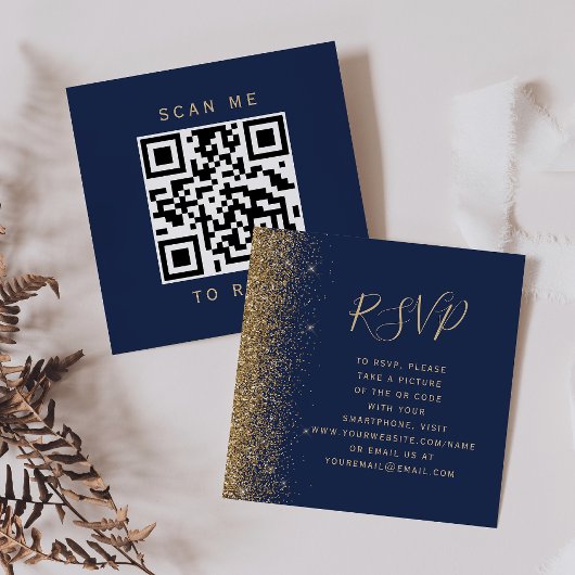 Budget Navy Blue Gold Glitzer Hochzeitsstiftung QR Begleitkarte