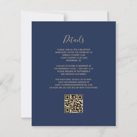 Budget Navy Blue Gold Glitzer QR Code Hochzeit (Rückseite)