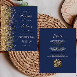 Budget Navy Blue Gold Glitzer QR Code Hochzeit