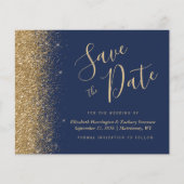 Budget Navy Blue Gold Glitzer Save the Date (Vorderseite)
