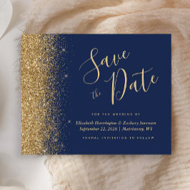 Budget Navy Blue Gold Glitzer Save the Date