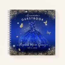 Budget Navy Blue Gold Gown Quinceanera Guestbook