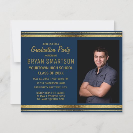 BUDGET Navy Blue Gold Graduation Party Foto (Vorderseite)