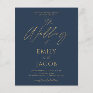 Budget Navy Blue Gold Hochzeit Moderne Flyer