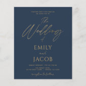 Budget Navy Blue Gold Hochzeit Moderne Typografie (Vorderseite)