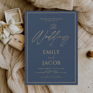 Budget Navy Blue Gold Hochzeitskript Flyer