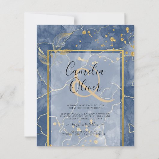 BUDGET Navy Blue Gold INK Abstrakte Hochzeit Einla (Vorderseite)