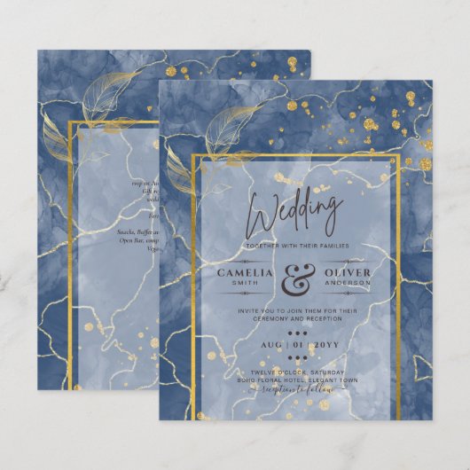 BUDGET Navy Blue Gold INK Abstrakte Hochzeitsreise (Vorne/Hinten)