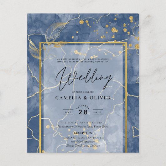 BUDGET Navy Blue Gold INK Abstrakte Hochzeitsreise Flyer (Vorne)