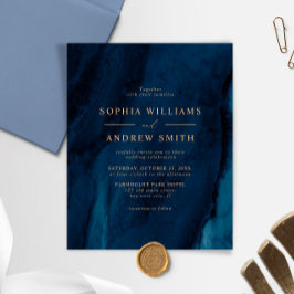 BUDGET Navy Blue & Gold Minimal Hochzeitseinladung