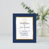 Budget Navy Blue Gold Palm Tree Einladung Hochzeit (Stehend Vorderseite)