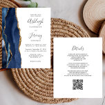 Budget Navy Blue Gold QR Code Hochzeit Einladung<br><div class="desc">Rett die Kosten für das Drucken und Verschicken separater RSVP-Karten mit dieser eleganten, modernen All-in-One-Hochzeitseinladung. Der links Rand ist mit einem marineblauen Aquarellstreifen versehen, der mit goldfarbenem Imitat-Glitzer bestickt ist. Der individuell anpassbare Text kombiniert handgeschriebene Holzkohle, Kupferplatte und kursiv Schriftart auf weißem Hintergrund. Die Rückseite bietet Platz für Hochzeitsdetails, zusammen...</div>