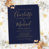 Budget Navy Blue Gold Script Einladung