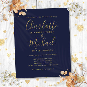 Budget Navy Blue Gold Script Einladung