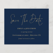Budget Navy Blue Gold Script Save the Date (Vorderseite)