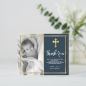 Budget Navy Blue Gold Taufe Vielen Dank Karten (Stehend Vorderseite)