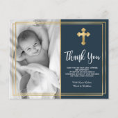 Budget Navy Blue Gold Taufe Vielen Dank Karten (Vorderseite)