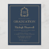 Budget Navy Blue Gold Wappen Graduation Party (Vorderseite)