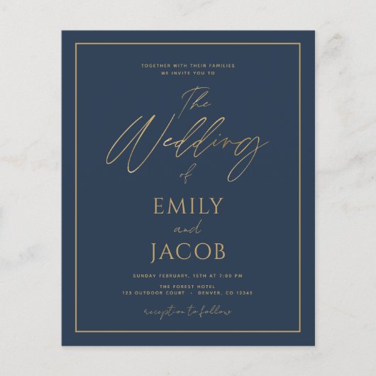 Budget Navy Blue Gold Wedding Foto (Vorderseite)