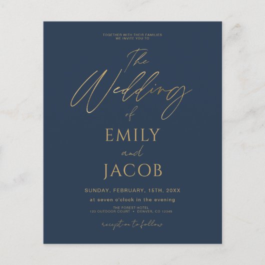 Budget Navy Blue Gold Wedding QR Code Foto Script (Vorderseite)