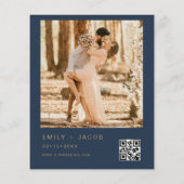 Budget Navy Blue Gold Wedding QR Code Foto Script (Rückseite)