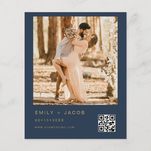 Budget Navy Blue Gold Wedding QR Code Foto Script (Rückseite)