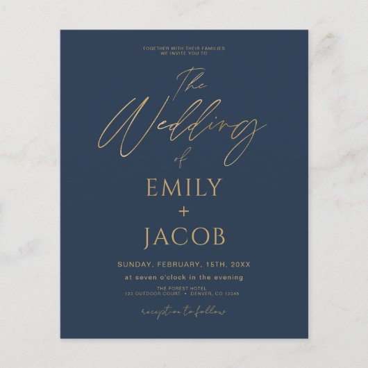 Budget Navy Blue Gold Wedding QR Code Foto Script (Vorderseite)
