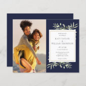 Budget Navy Blue Greenerity Foto Hochzeit Einladun (Vorne/Hinten)