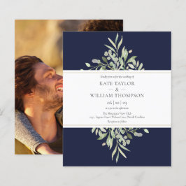 Budget Navy Blue Greenerity Wedding Foto Einladung