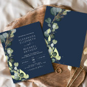 Budget Navy Blue Greenery Eucalyptus Wedding Flyer