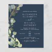 Budget Navy Blue Greenery Eucalyptus Wedding Flyer (Vorne)