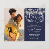 Budget Navy Blue Lights 2 Foto Hochzeit Einladung (Vorderseite)