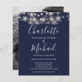 Budget Navy Blue Lights Foto Hochzeit Einladung (Vorne/Hinten)