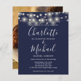 Budget Navy Blue Lights Foto Hochzeit Einladung