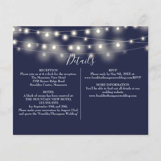 Budget Navy Blue Lights Foto Hochzeit Einladung (Rückseite)