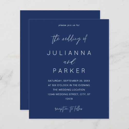 Budget Navy Blue MOD Calligraphy Wedding (Vorne/Hinten)