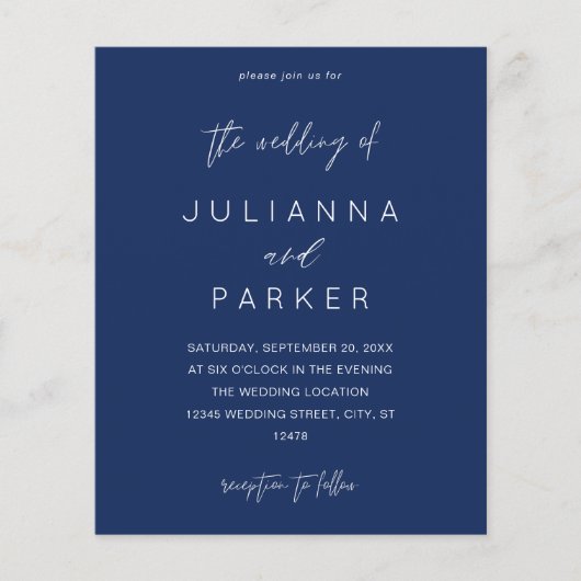 Budget Navy Blue MOD Calligraphy Wedding (Vorderseite)