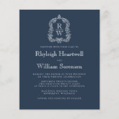 Budget Navy Blue Monogram Wappen QR Code Hochzeit (Vorderseite)