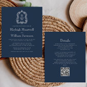 Budget Navy Blue Monogram Wappen QR Code Hochzeit